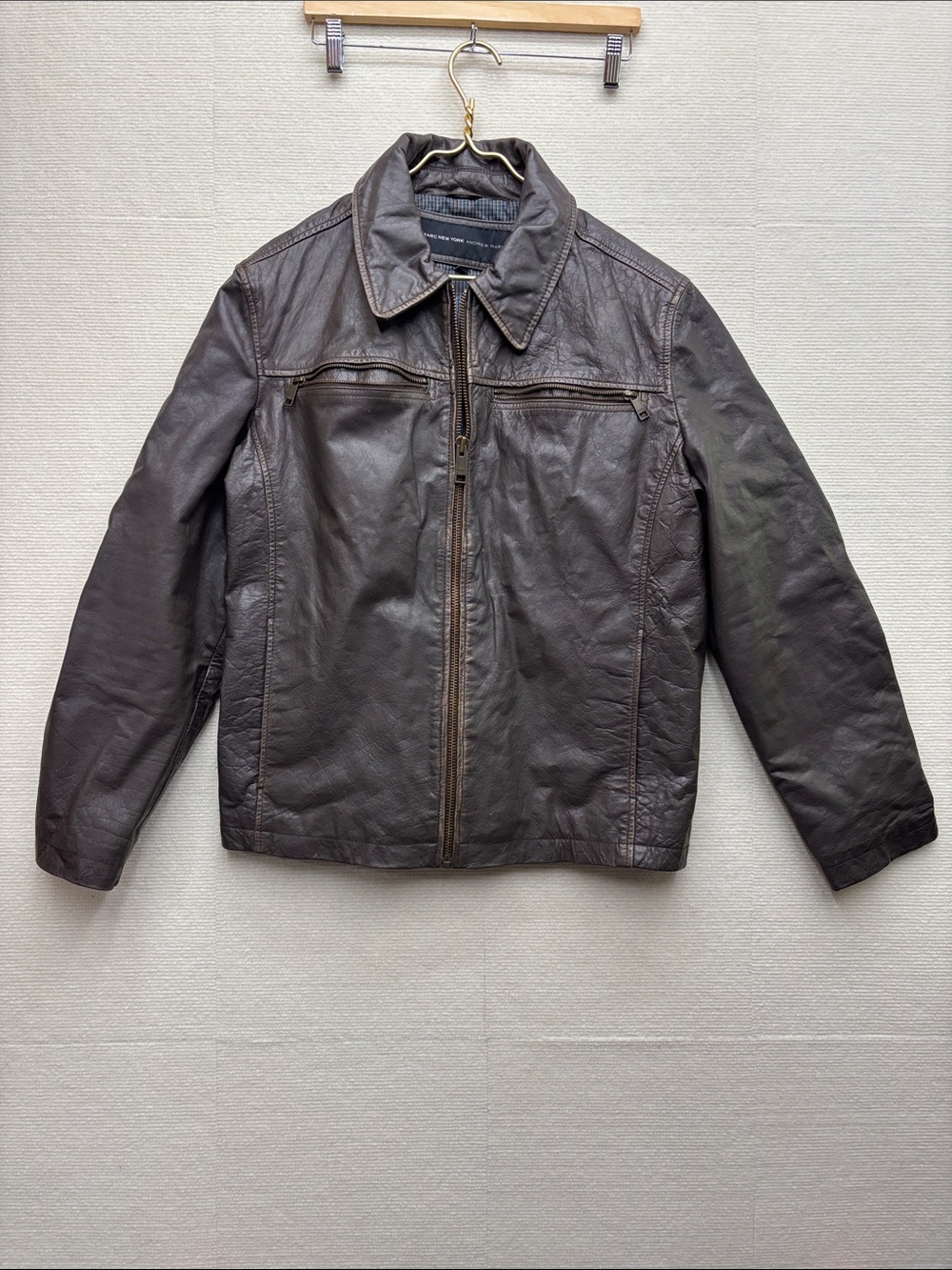 Marc New York | Andrew marc XL Men's Brown Leather Zip-Front Jacket